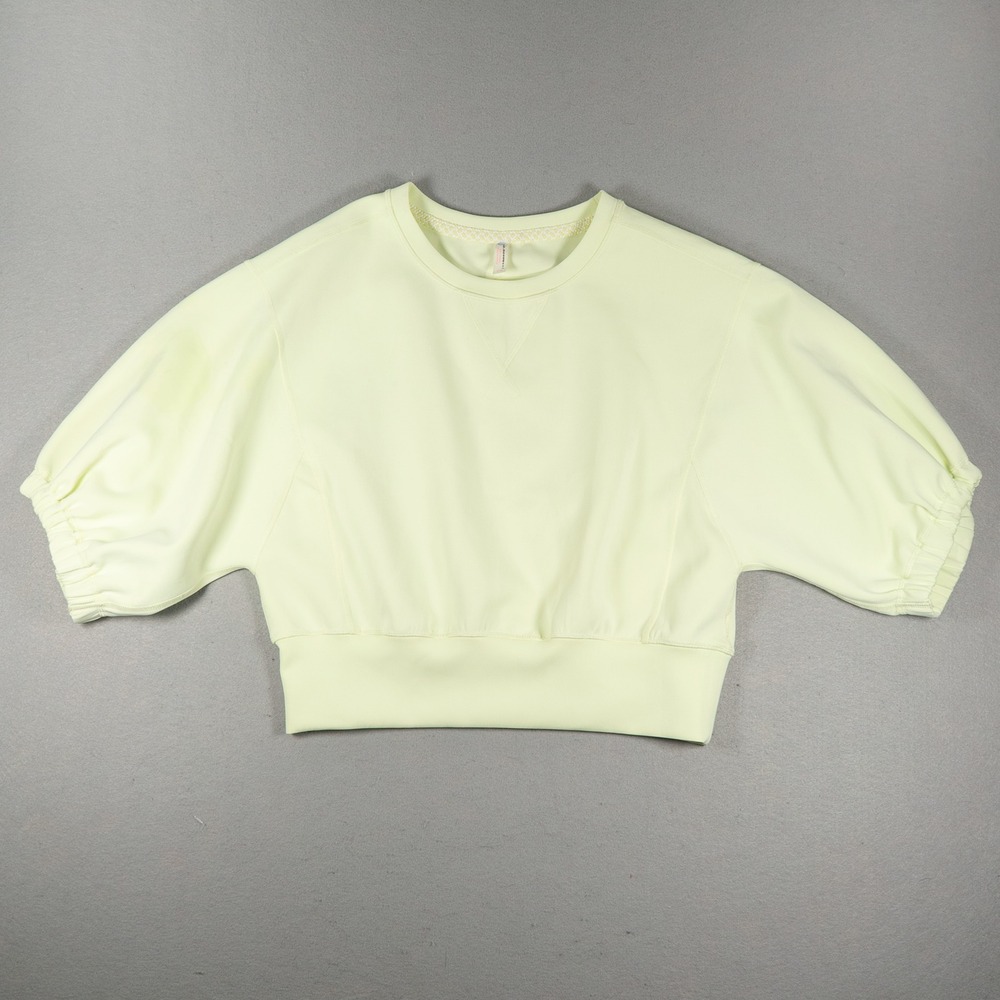 FP Movement Womens Short Sleeve Sweatshirt Cropped Puff Sleeve Lime Yellow XS